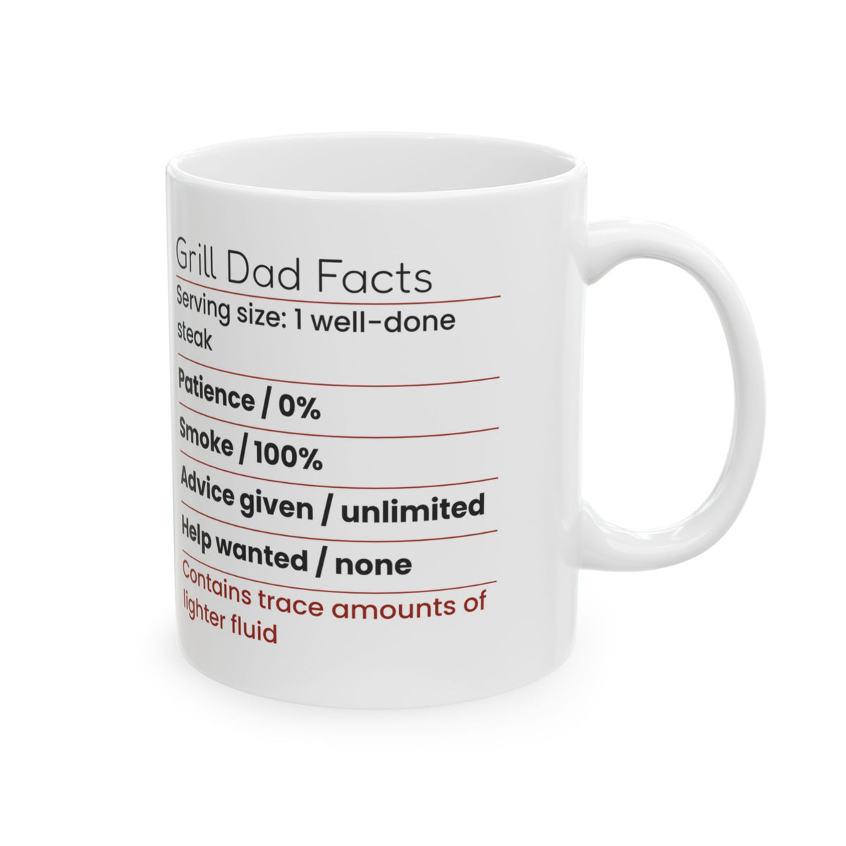 Grill Dad Nutrition Facts Coffee Mug Funny Label For Dad