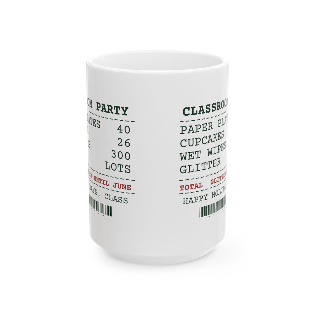 Funny Christmas Teacher Coffee Mug Classroom Party Receipt Glitter