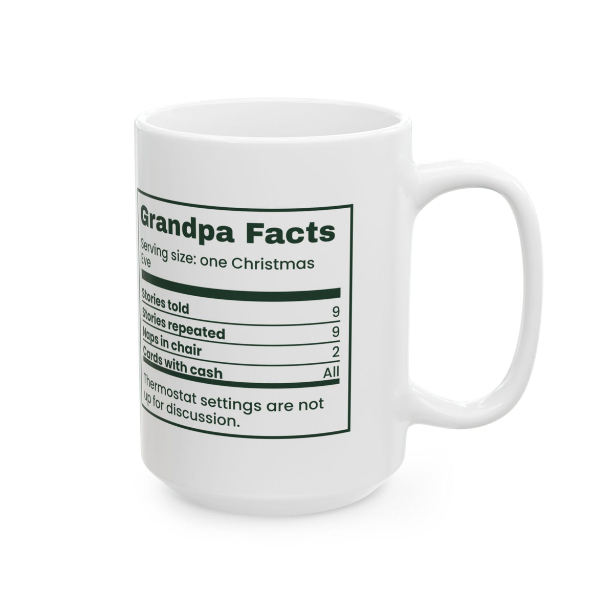 Funny Christmas Grandpa Coffee Mug Grandpa Facts Nutrition Label
