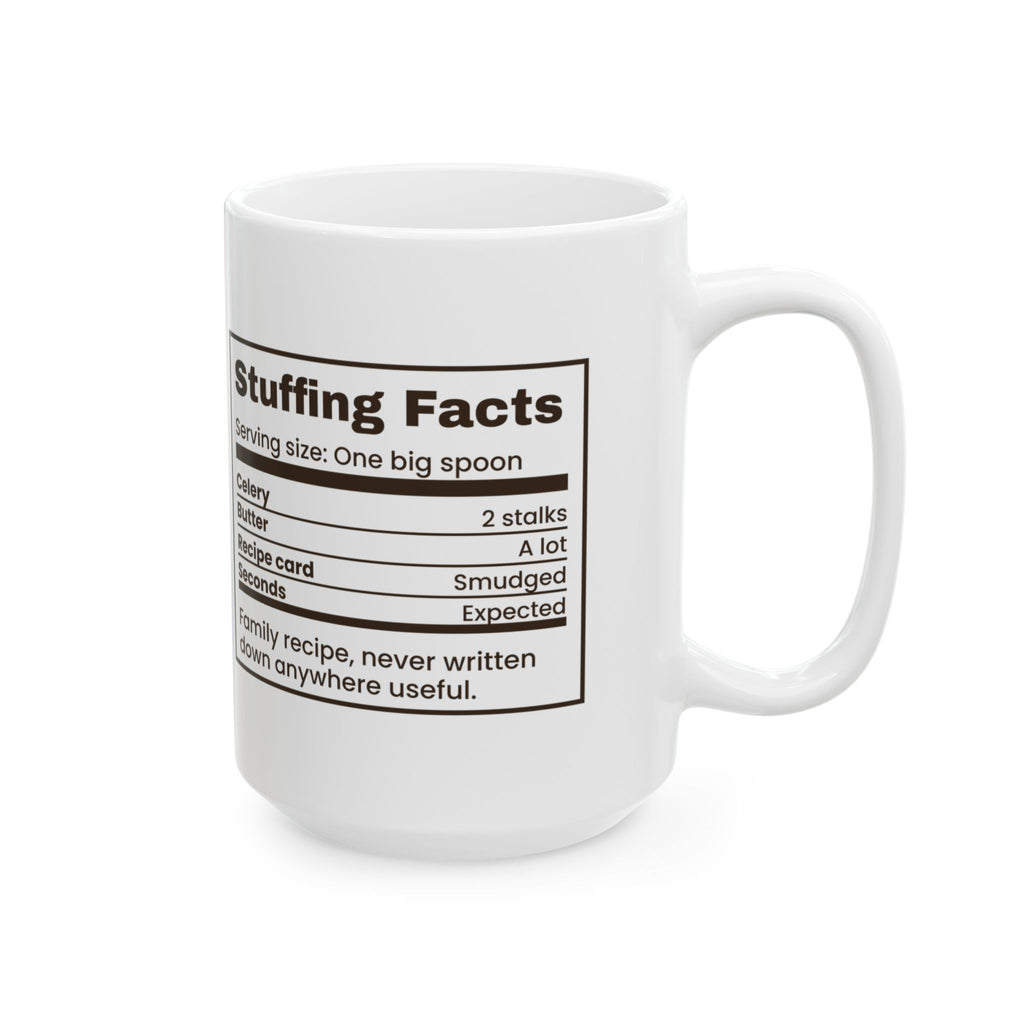 Funny Thanksgiving Host Coffee Mug Stuffing Facts Label