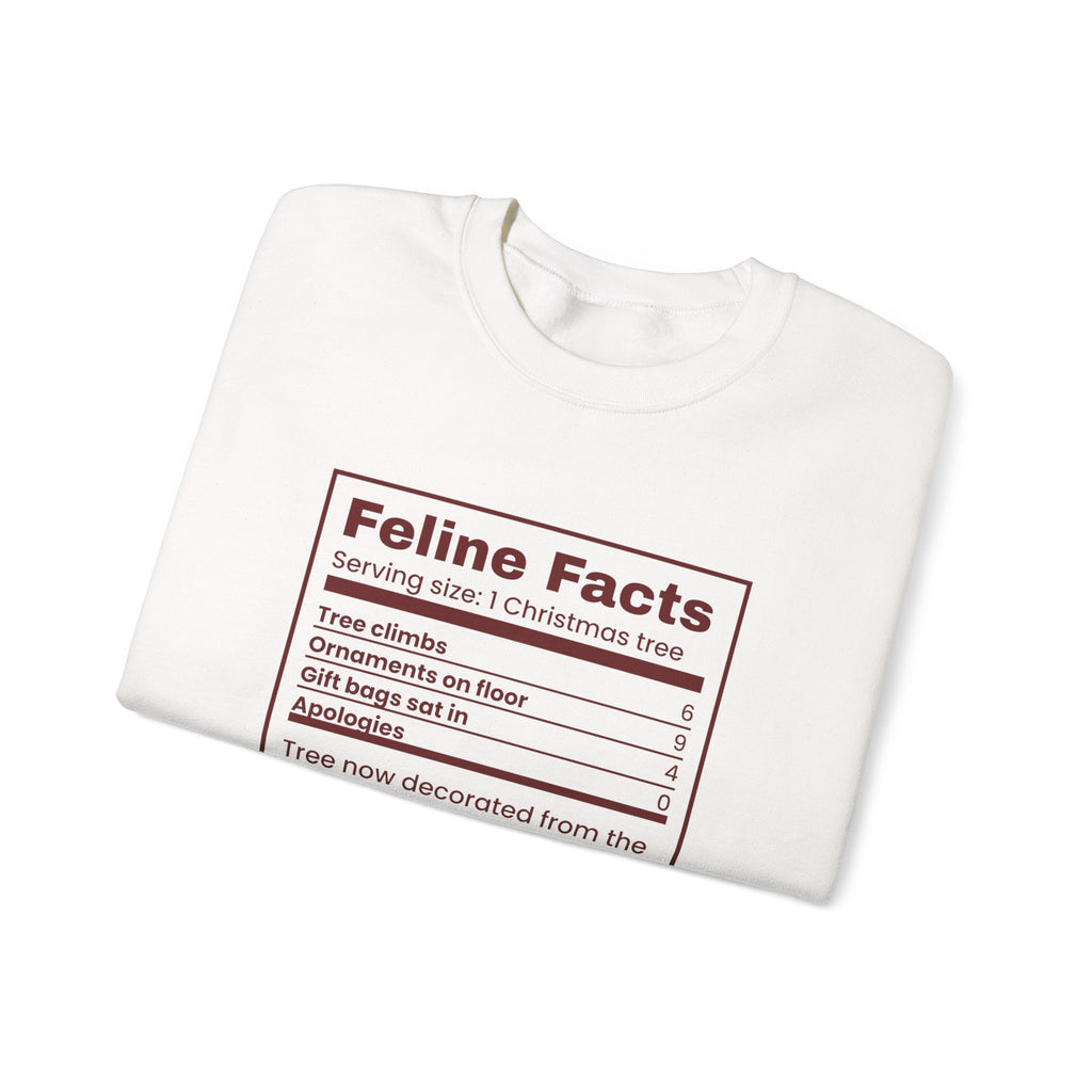 Funny Christmas Cat Sweatshirt Feline Facts Nutrition Label