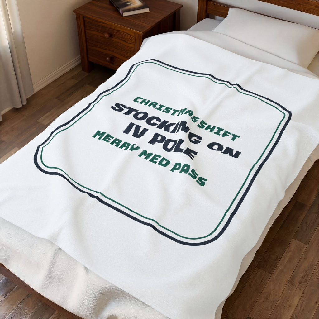 Funny Christmas Nurse Throw Blanket Stocking On The IV Pole Merry Med Pass