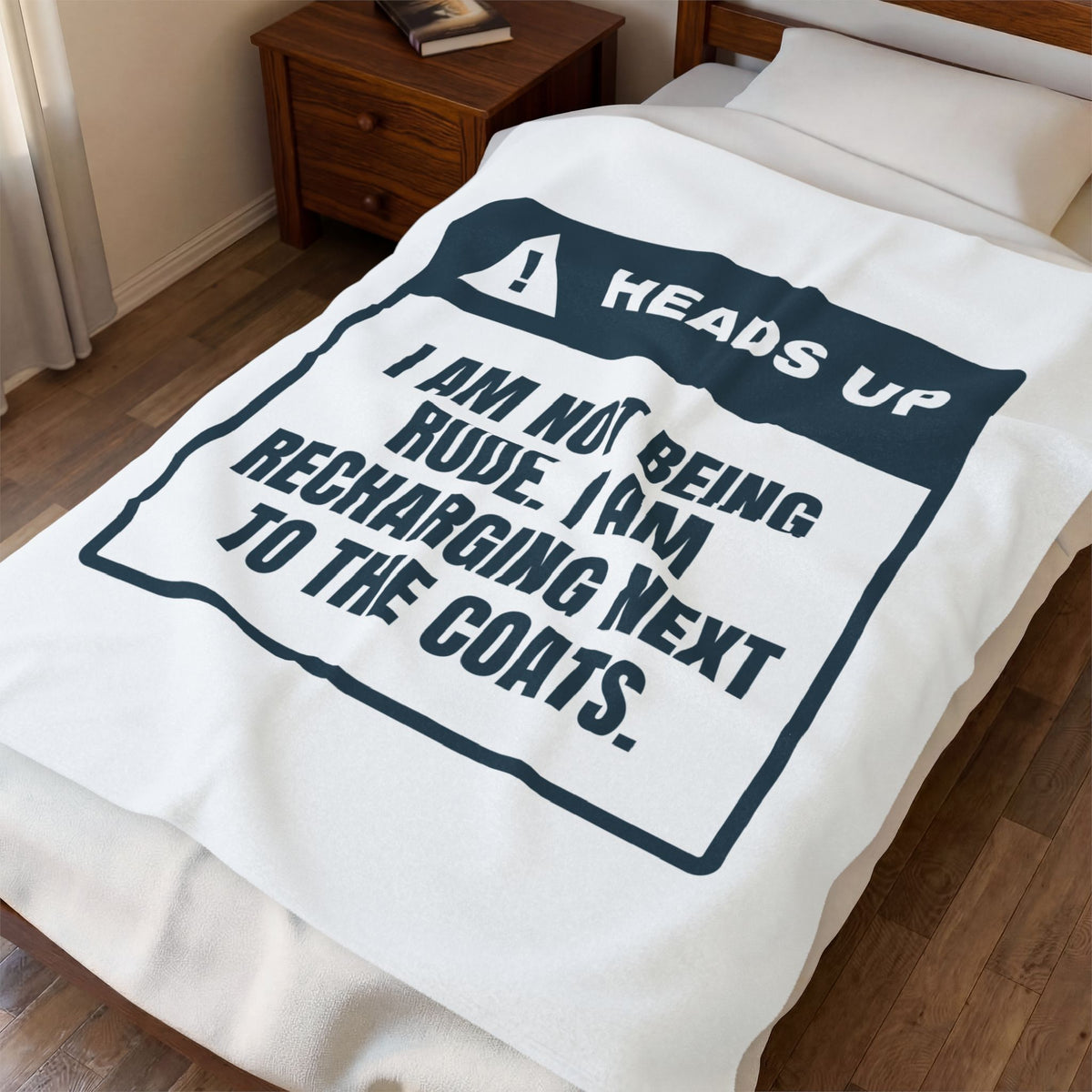 Funny Introvert Holiday Party Throw Blanket Recharging Next To The Coats