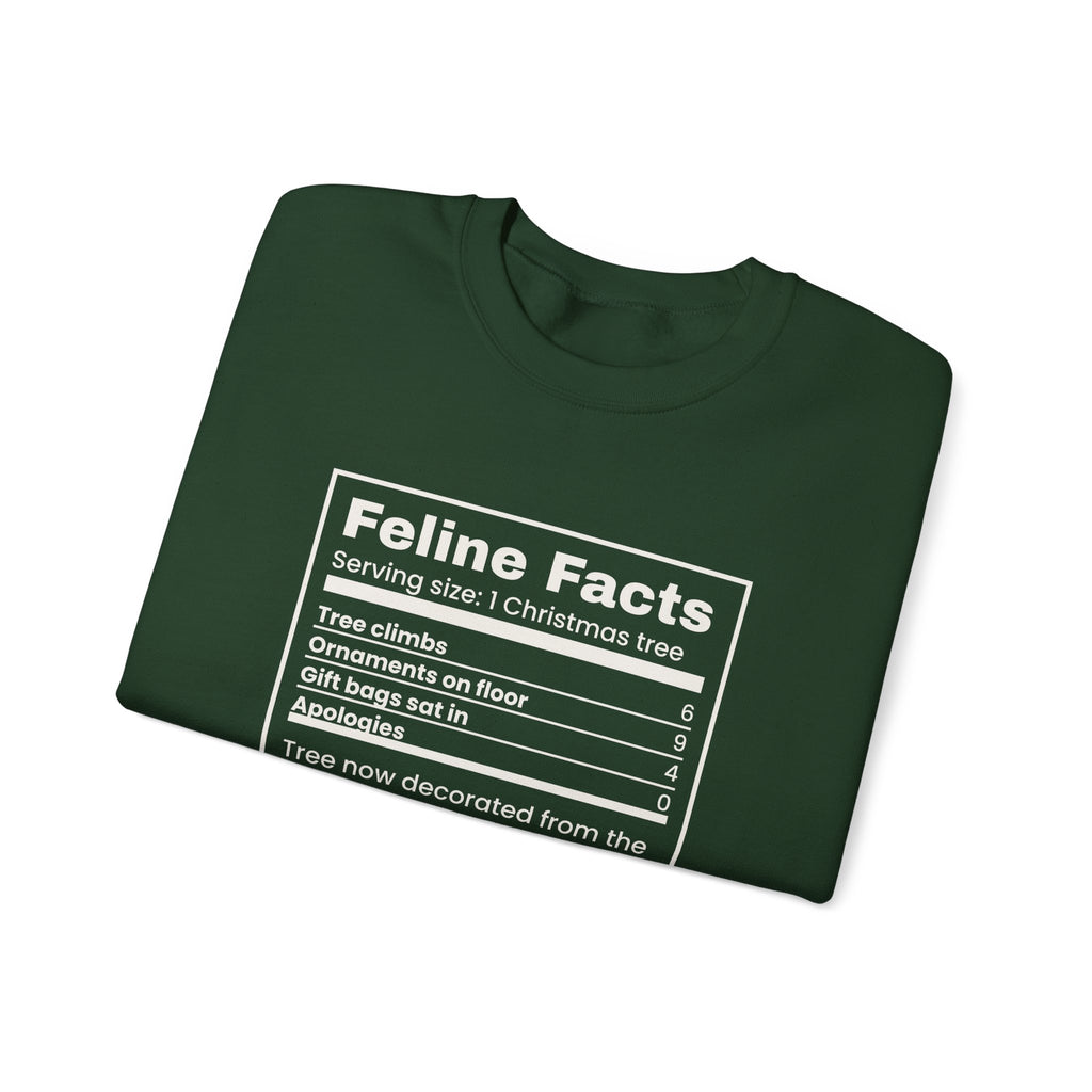 Funny Christmas Cat Sweatshirt Feline Facts Nutrition Label