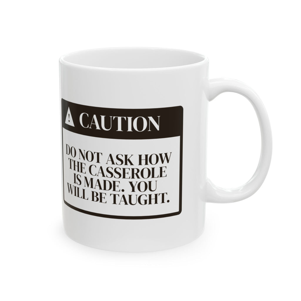 Funny In Law Christmas Coffee Mug Caution Casserole Warning Label