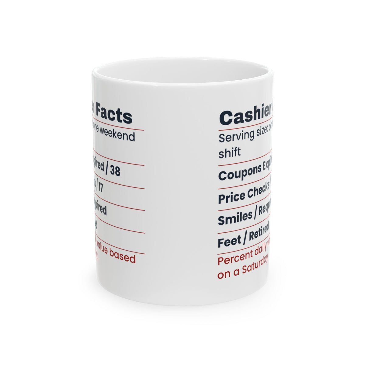 Funny Cashier Coffee Mug Cashier Facts Nutrition Label