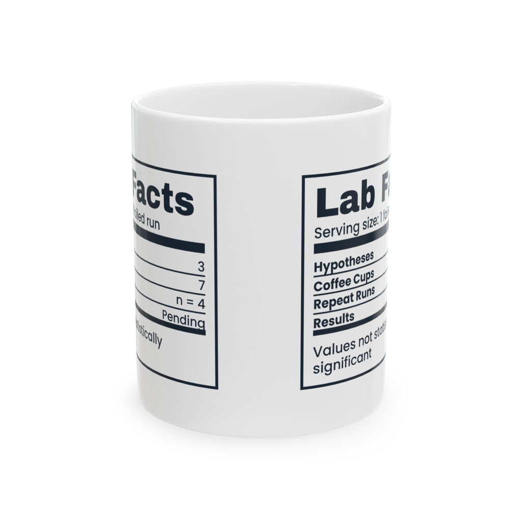 Funny Scientist Coffee Mug Lab Facts Results Pending Nutrition Label