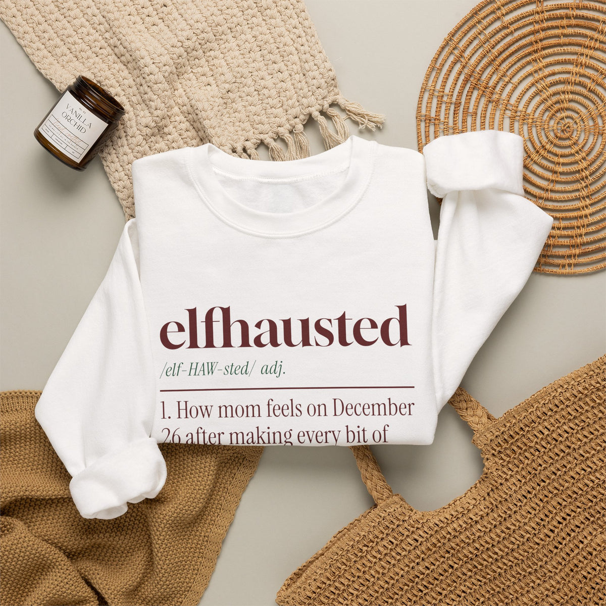Funny Christmas Mom Sweatshirt Elfhausted Dictionary Definition