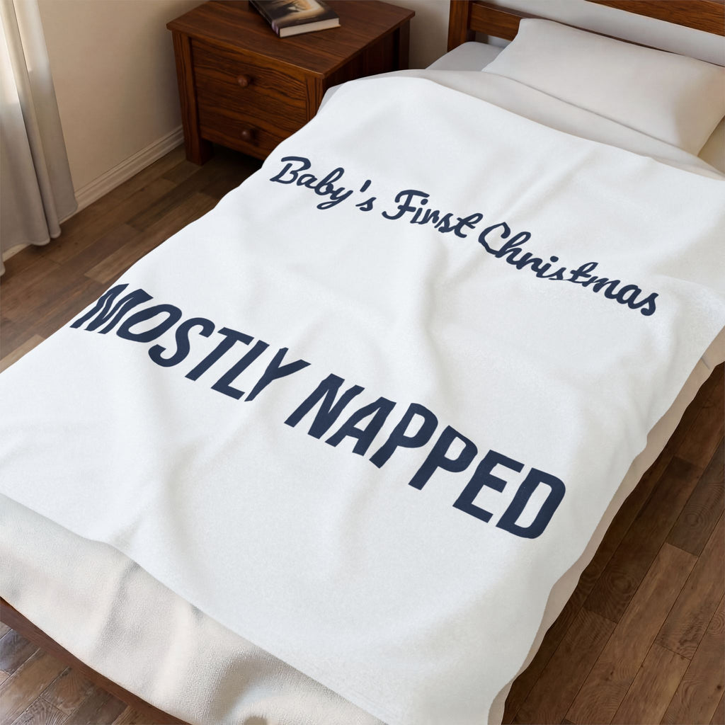 Funny Baby's First Christmas Throw Blanket Mostly Napped New Parents