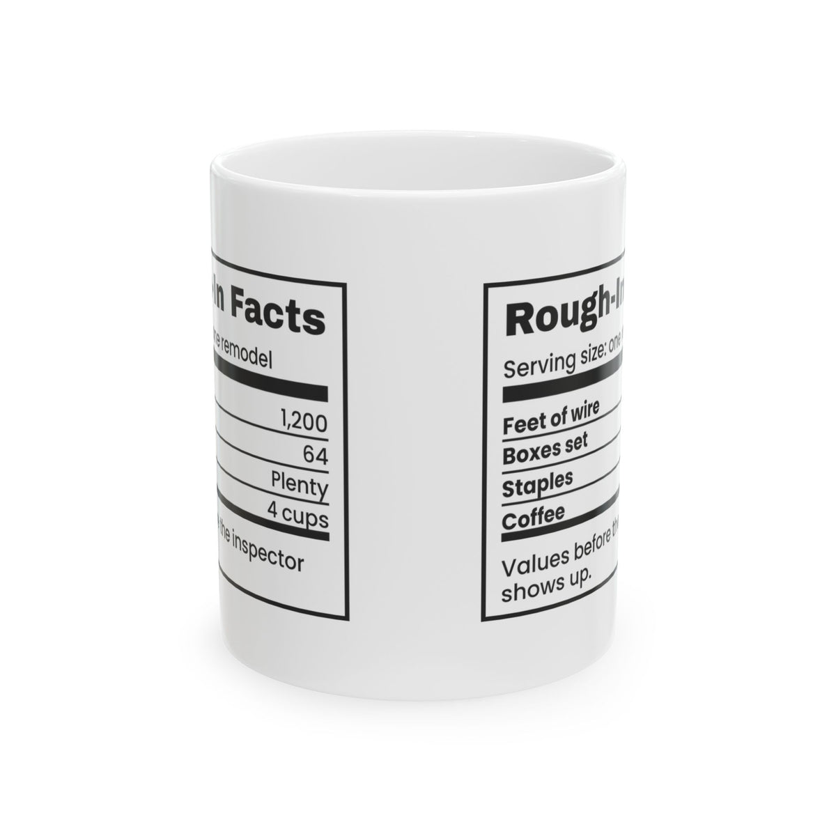 Funny Electrician Coffee Mug Rough-In Facts Nutrition Label