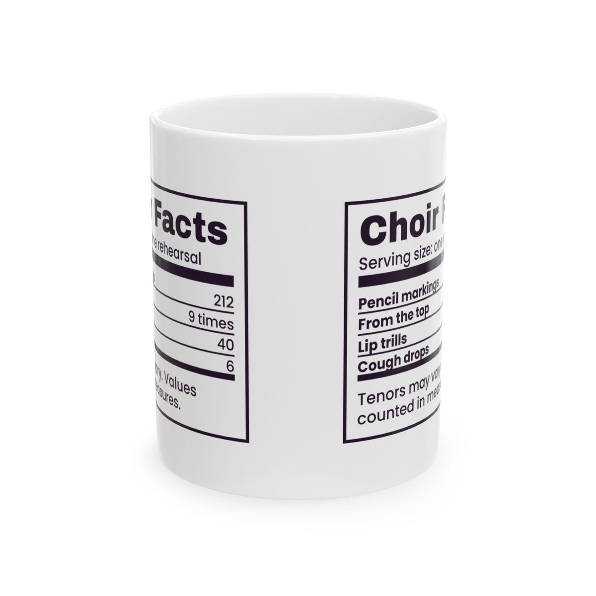 Funny Choir Coffee Mug Choir Facts Nutrition Label For Singers