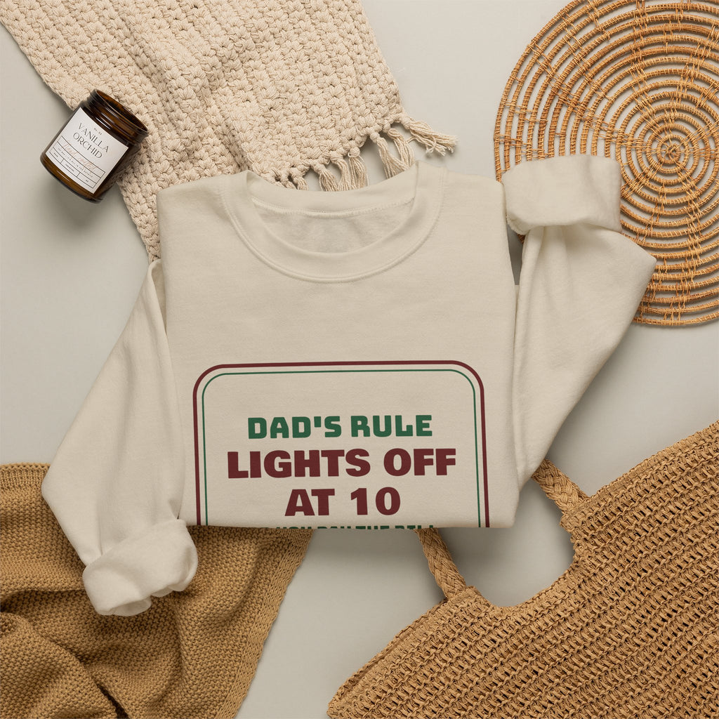 Funny Christmas Dad Sweatshirt Lights Off At 10 Or Pay The Bill