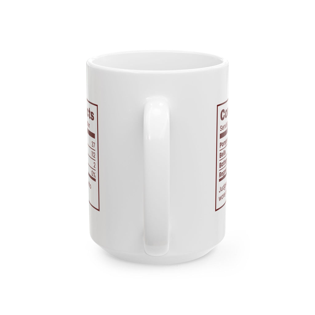 Funny Ugly Sweater Coffee Mug Contest Facts Pompoms And Bells Label