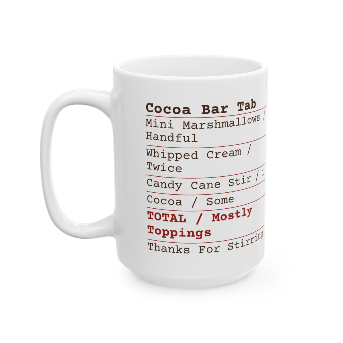 Hot Cocoa Coffee Mug Cocoa Bar Tab Receipt Mostly Toppings For Cocoa Lovers