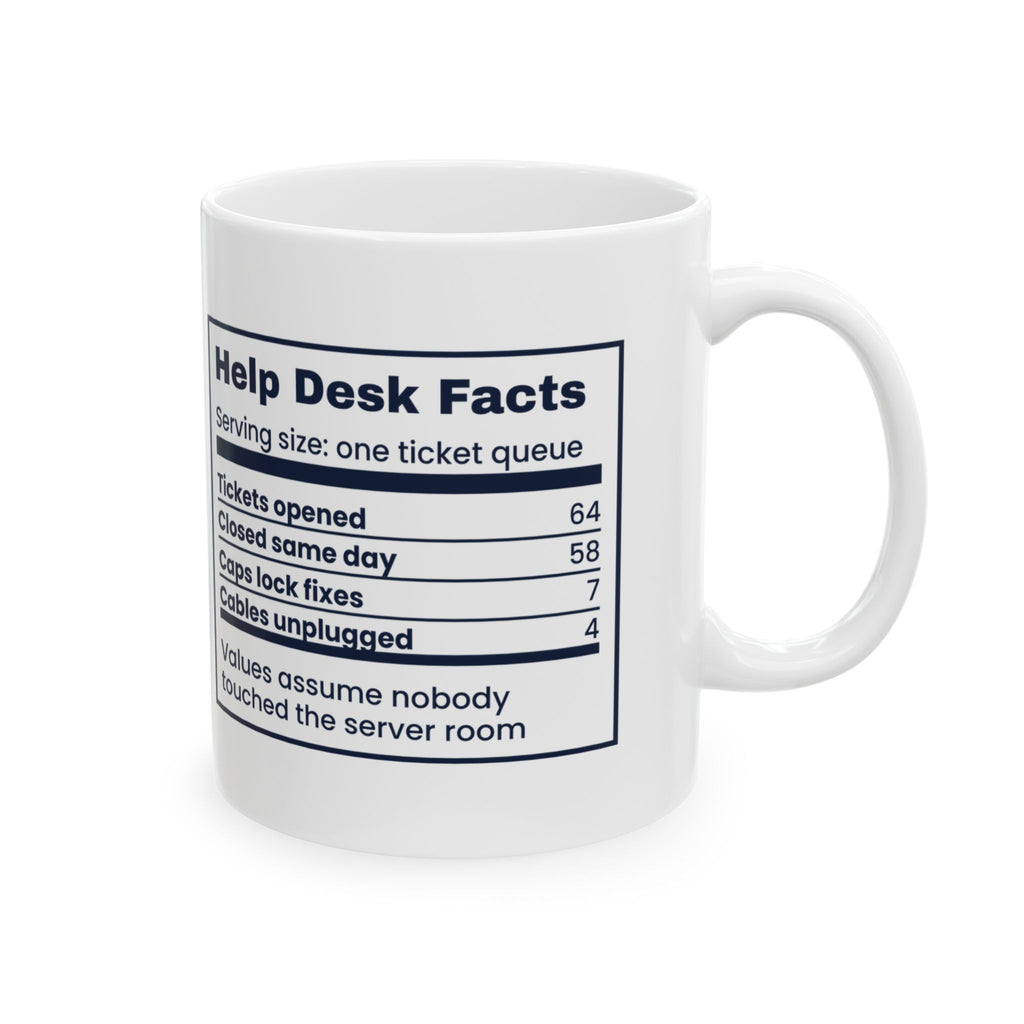 Funny IT Support Mug Help Desk Facts Nutrition Label For Tech Support