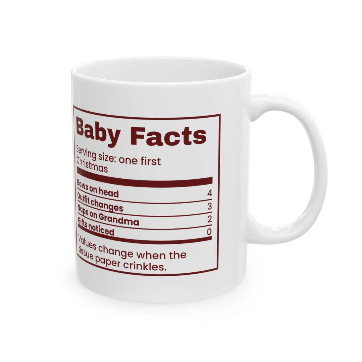 Funny Baby First Christmas Coffee Mug Baby Facts Nutrition Label