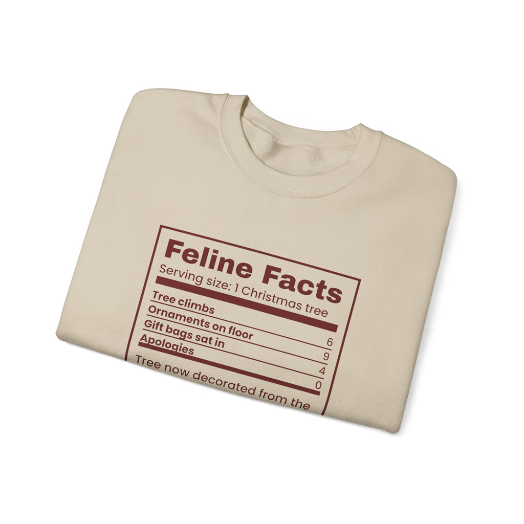 Funny Christmas Cat Sweatshirt Feline Facts Nutrition Label