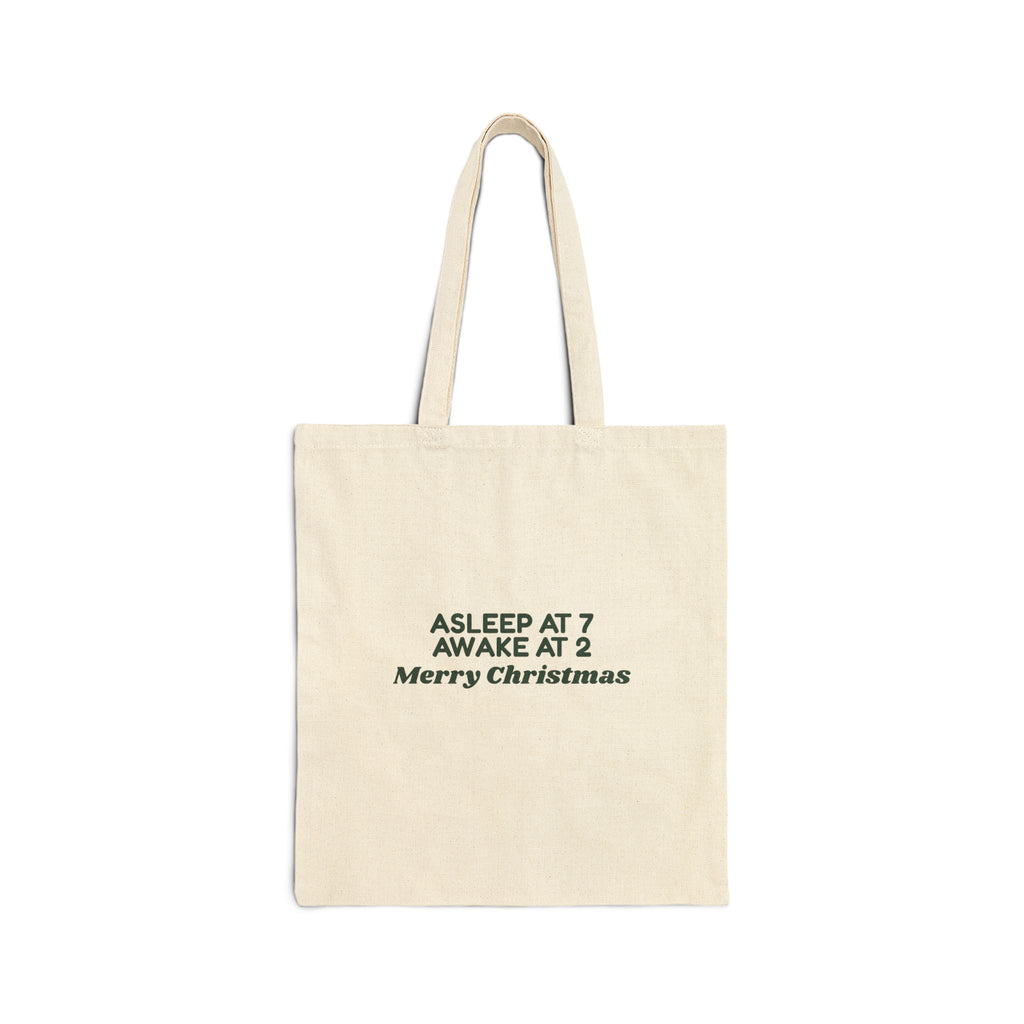Funny Christmas Tote Bag Asleep At 7 Awake At 2 For New Parents