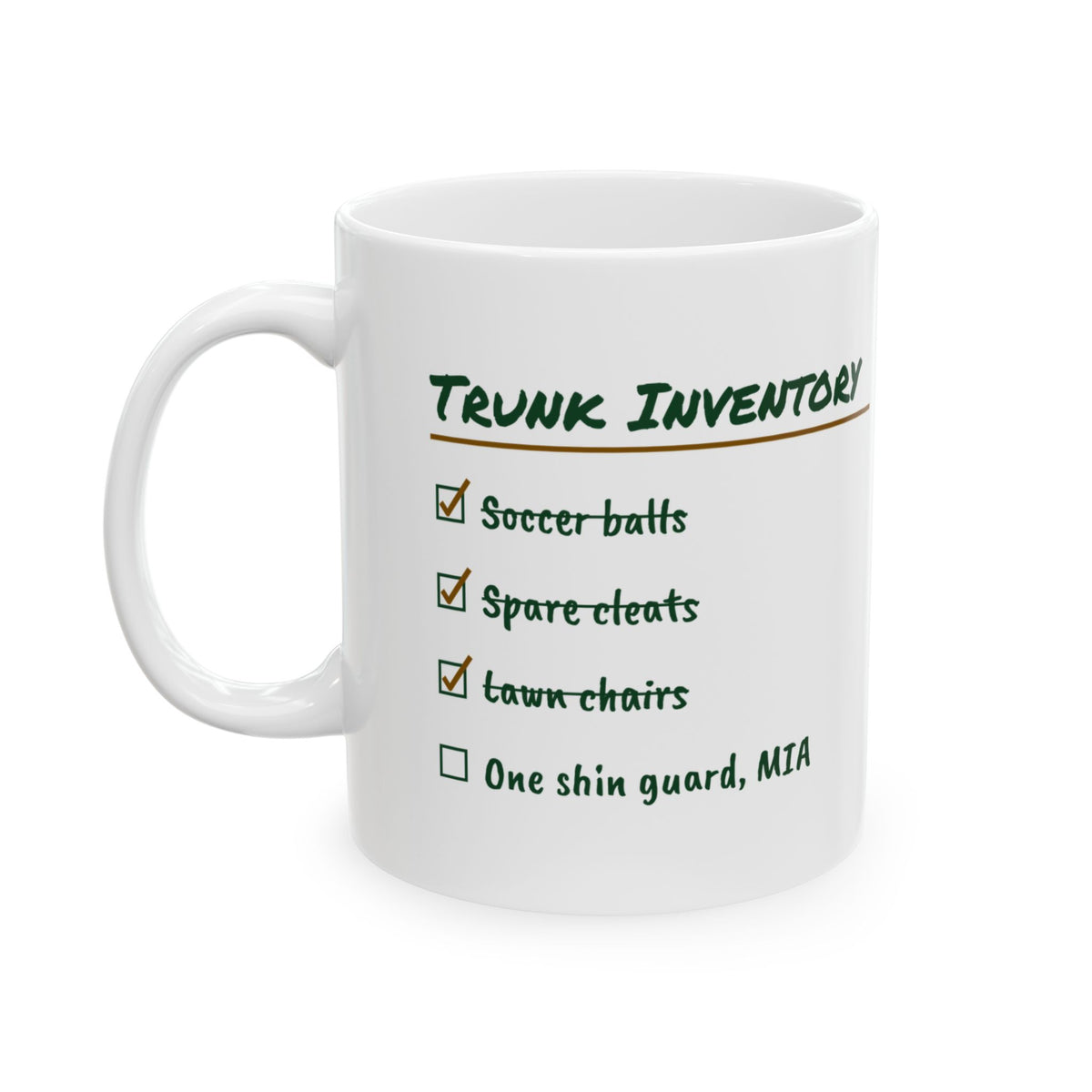 Soccer Mom Coffee Mug Trunk Inventory Check