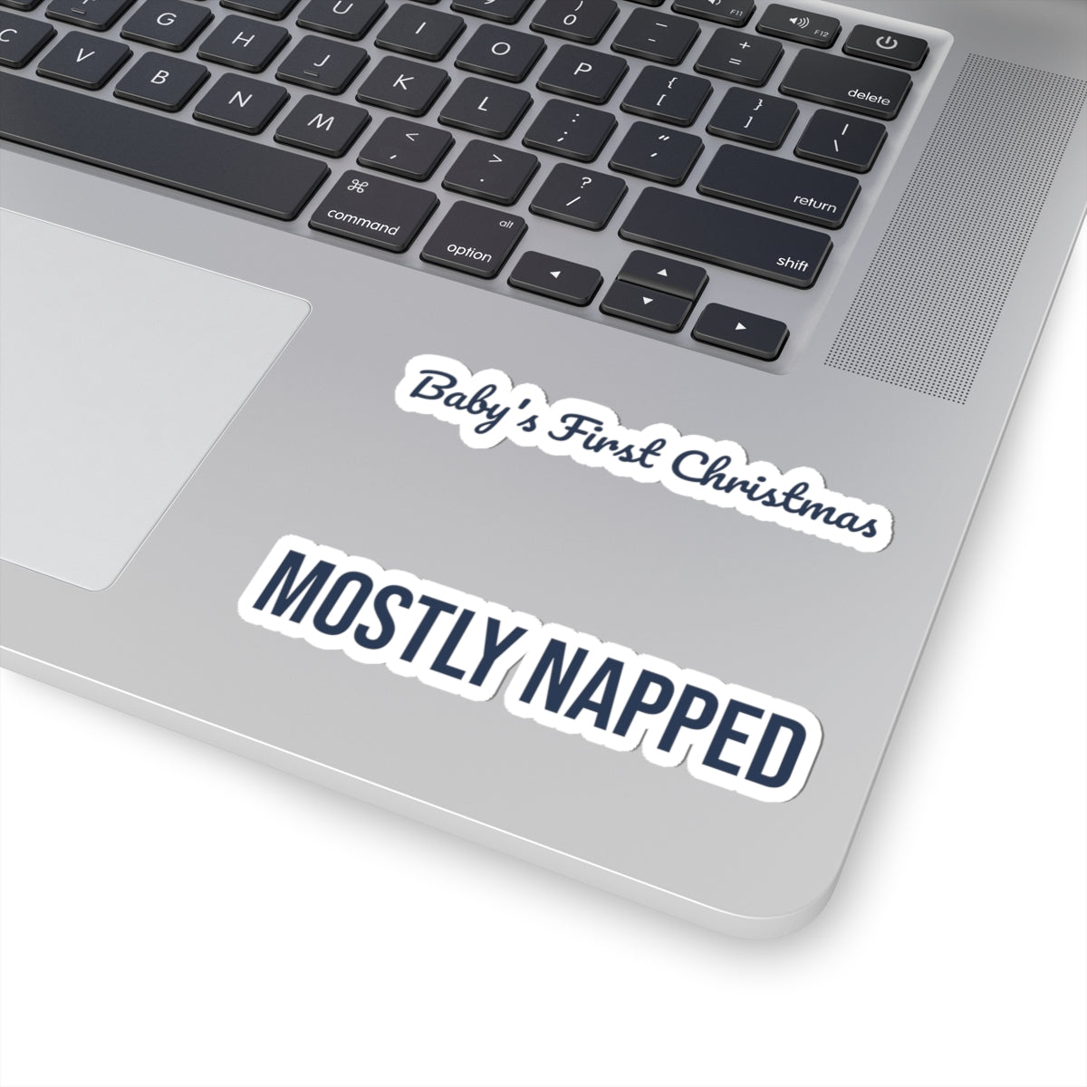 Funny Baby's First Christmas Sticker Mostly Napped New Parents