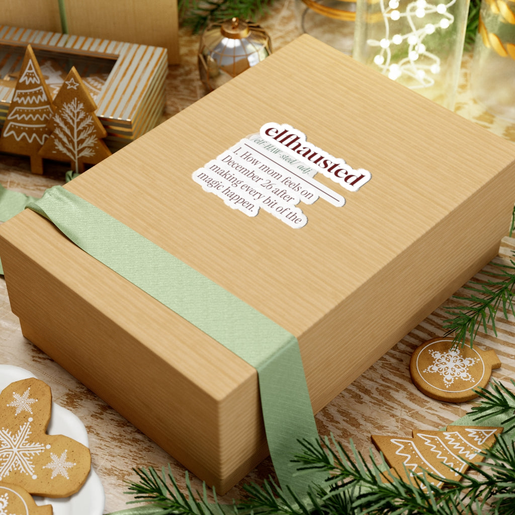 Funny Christmas Mom Sticker Elfhausted Dictionary Definition
