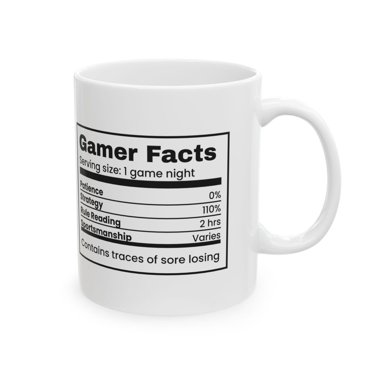 Gamer Coffee Mug Patience 0% Facts Label