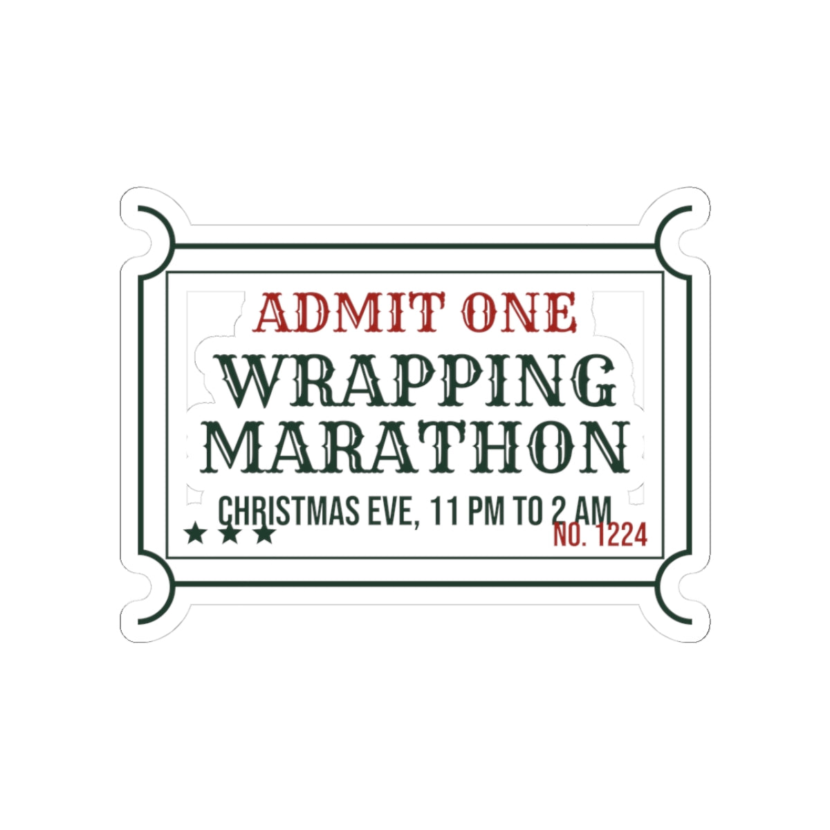 Funny Christmas Sticker Wrapping Marathon Ticket For Mom And Dad