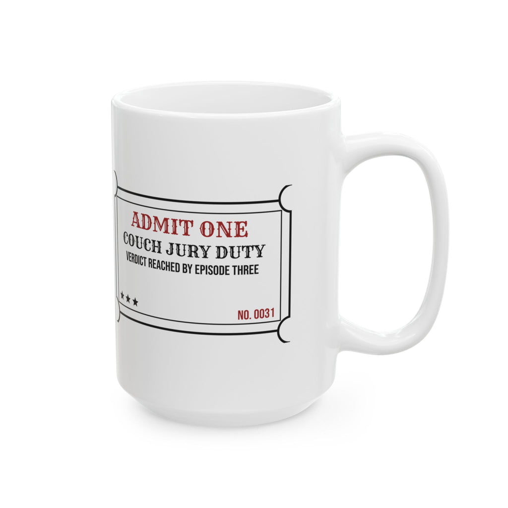 Funny True Crime Coffee Mug Couch Jury Duty Verdict By Episode Three