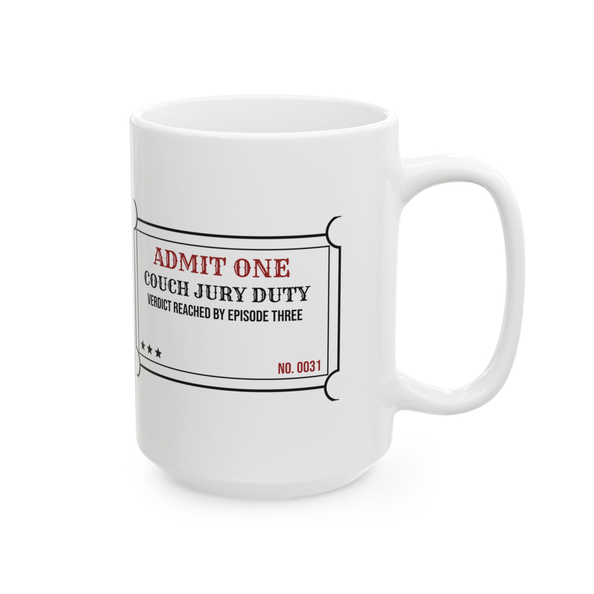 Funny True Crime Coffee Mug Couch Jury Duty Verdict By Episode Three