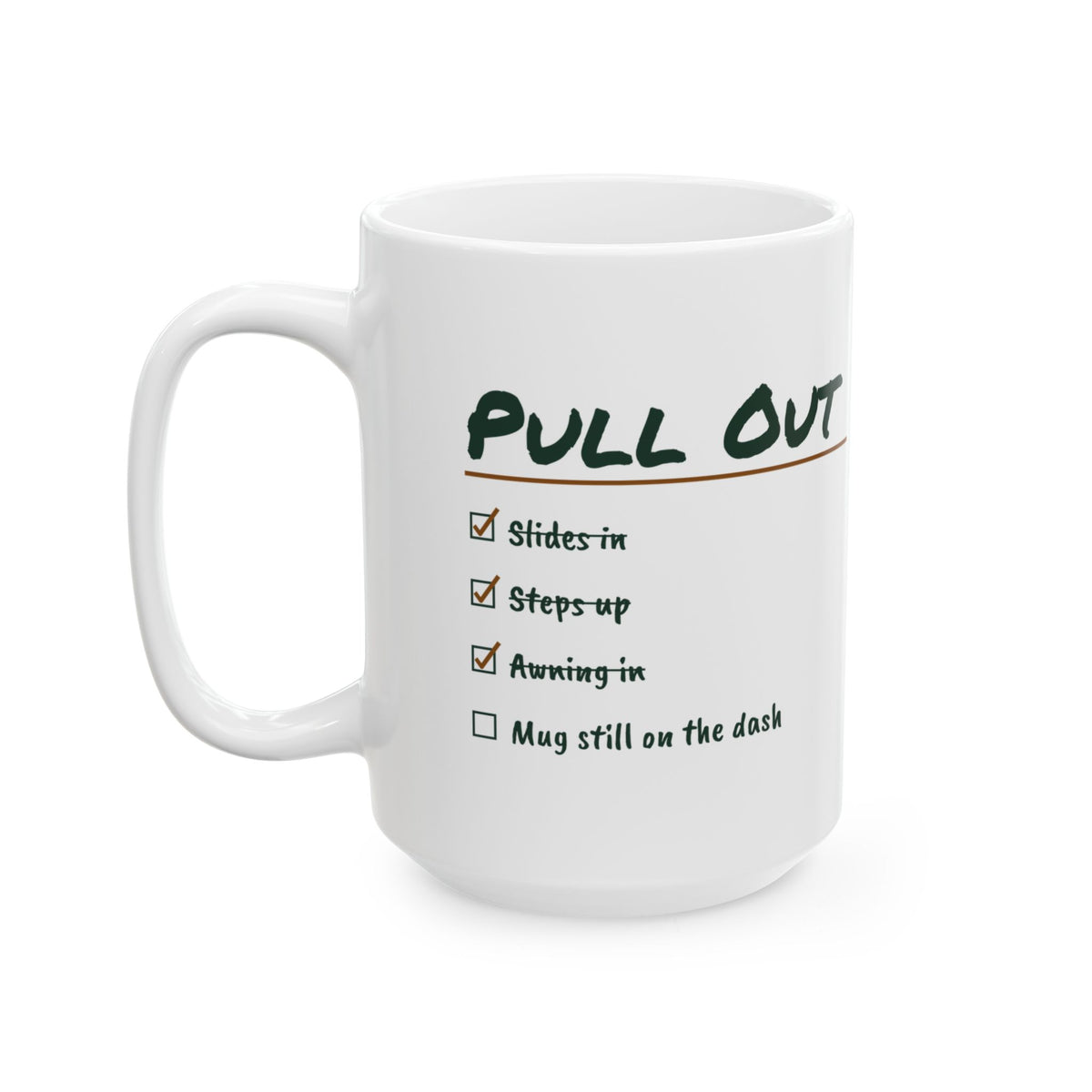 Funny RV Camping Coffee Mug Pull Out Checklist Mug Still On The Dash