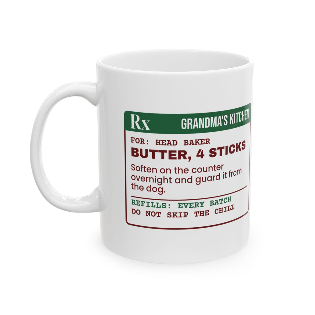Funny Christmas Baking Coffee Mug Butter 4 Sticks Prescription Label