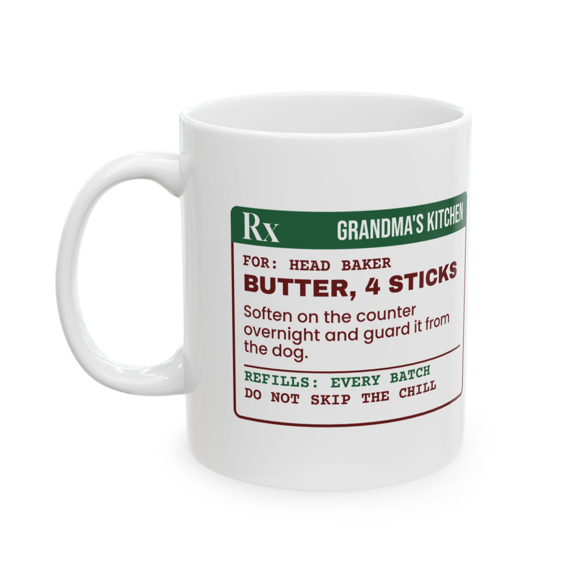 Funny Christmas Baking Coffee Mug Butter 4 Sticks Prescription Label