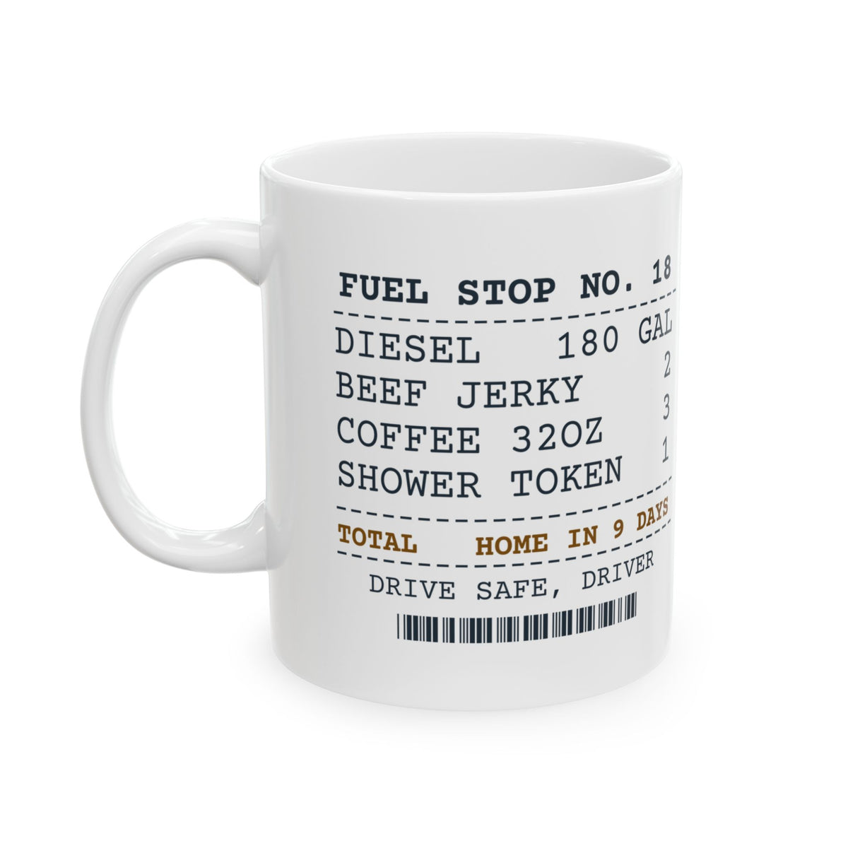 Funny Truck Driver Mug Fuel Stop Receipt Home in 9 Days For Truckers