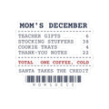 Funny Christmas Sticker Mom's December Receipt For Moms