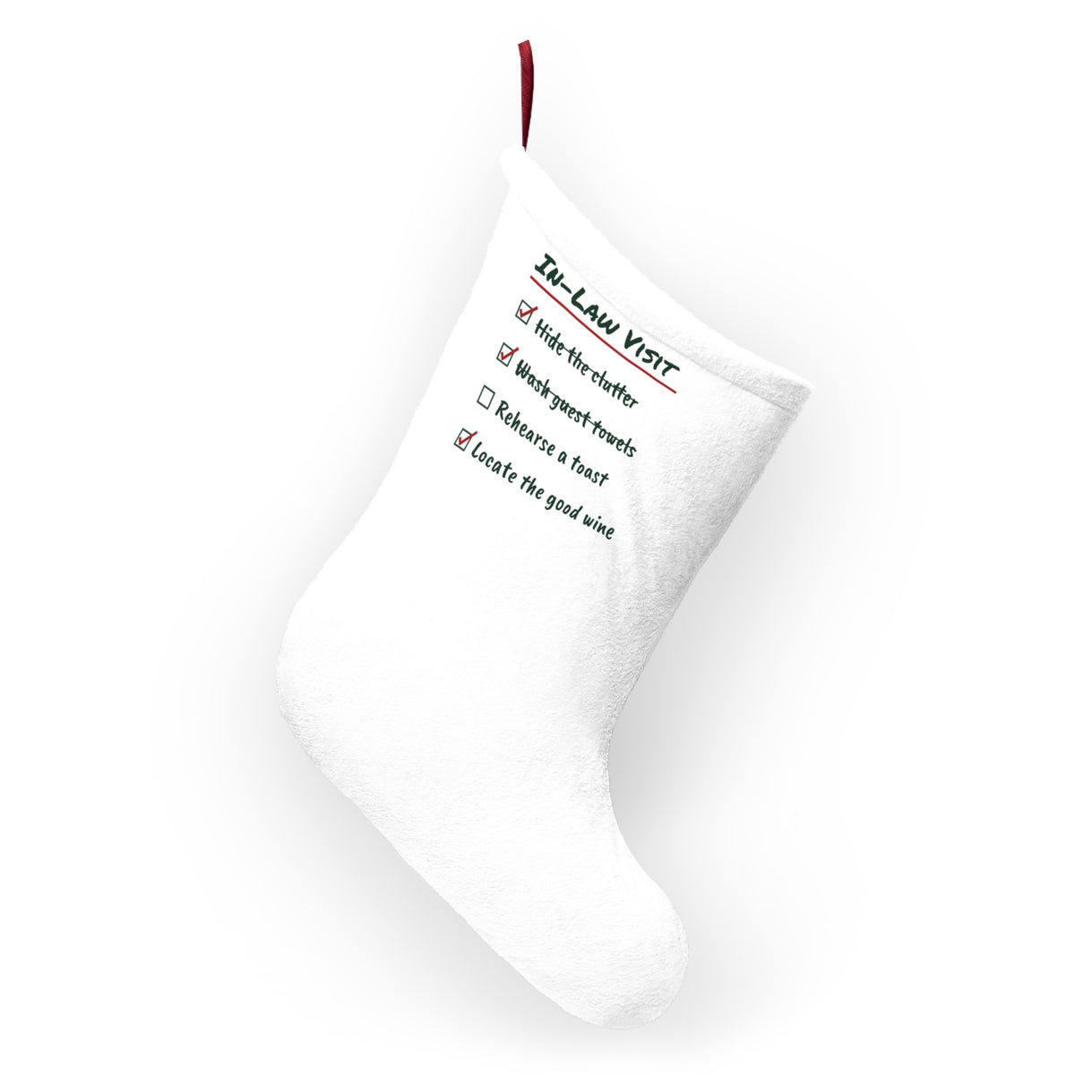 Funny Christmas Stocking In-Law Visit Checklist For Couples