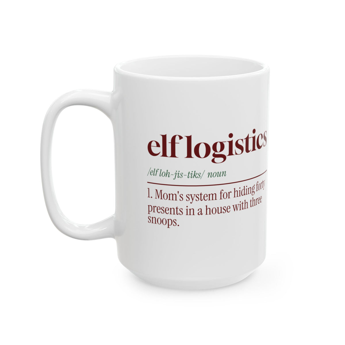 Funny Christmas Mom Coffee Mug Elf Logistics Dictionary Definition
