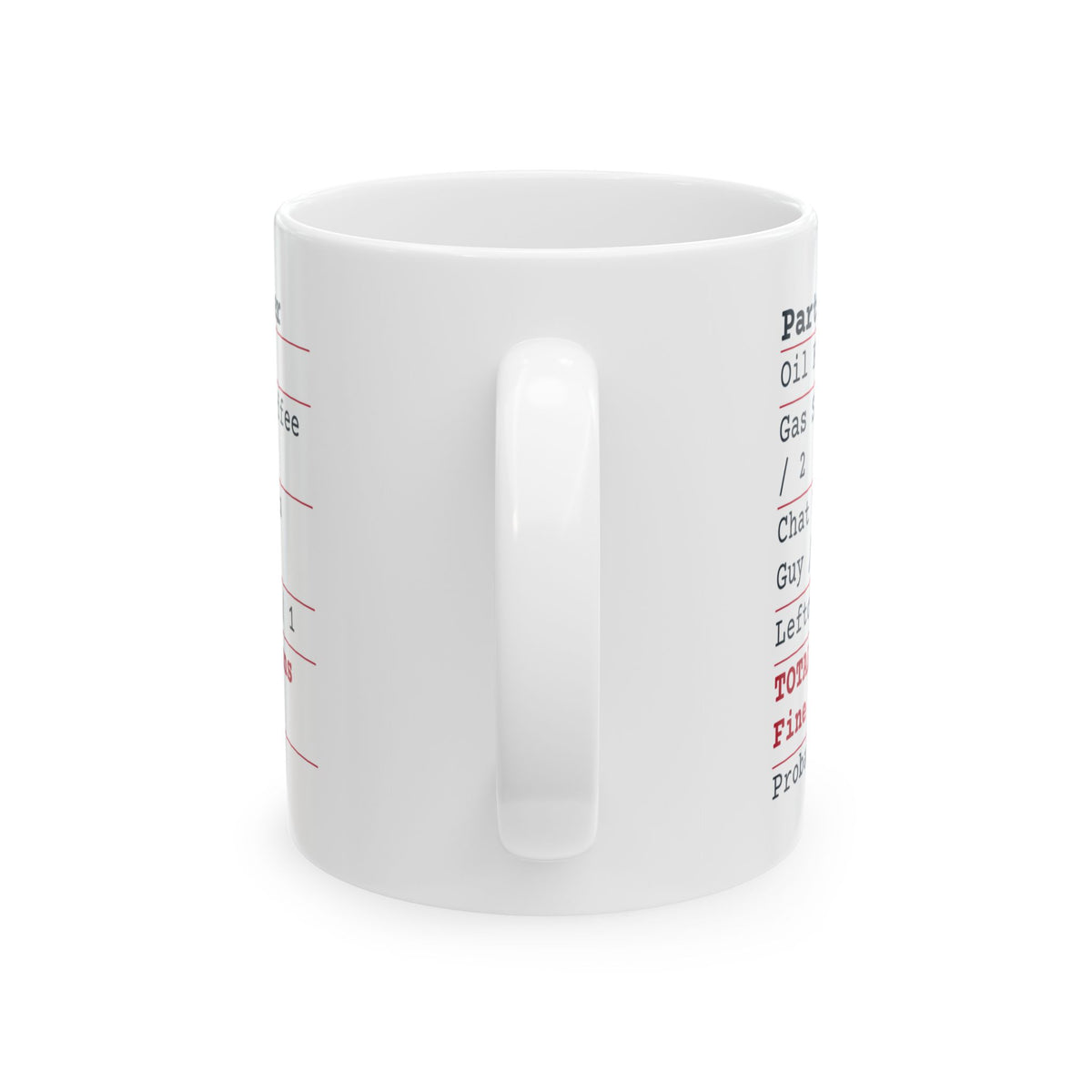 Funny Car Guy Coffee Mug Parts Counter Receipt Leftover Bolt