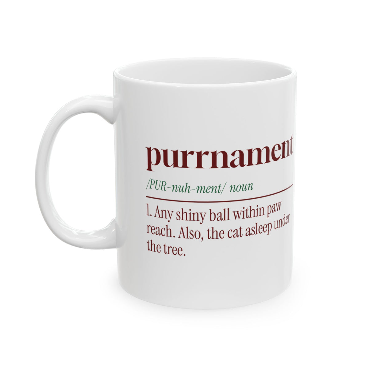 Funny Christmas Cat Coffee Mug Purrnament Dictionary Definition