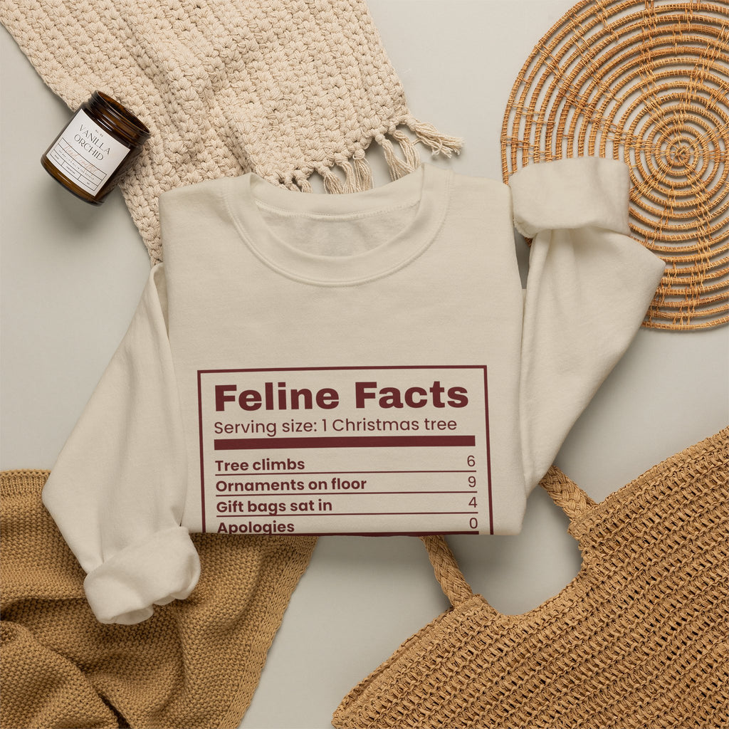 Funny Christmas Cat Sweatshirt Feline Facts Nutrition Label