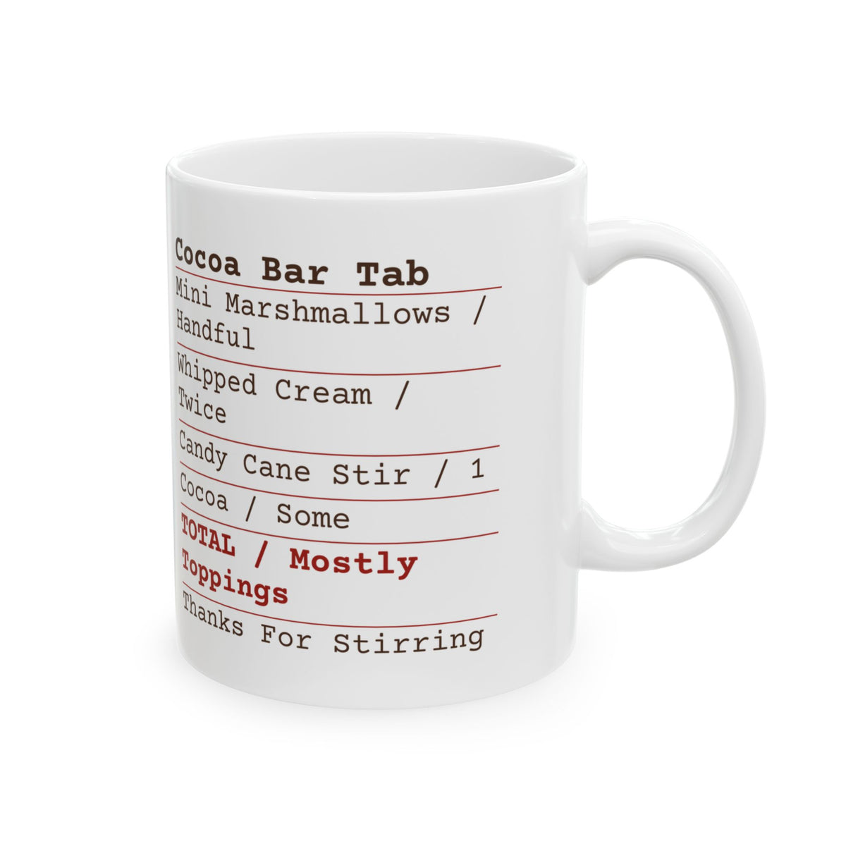 Hot Cocoa Coffee Mug Cocoa Bar Tab Receipt Mostly Toppings For Cocoa Lovers