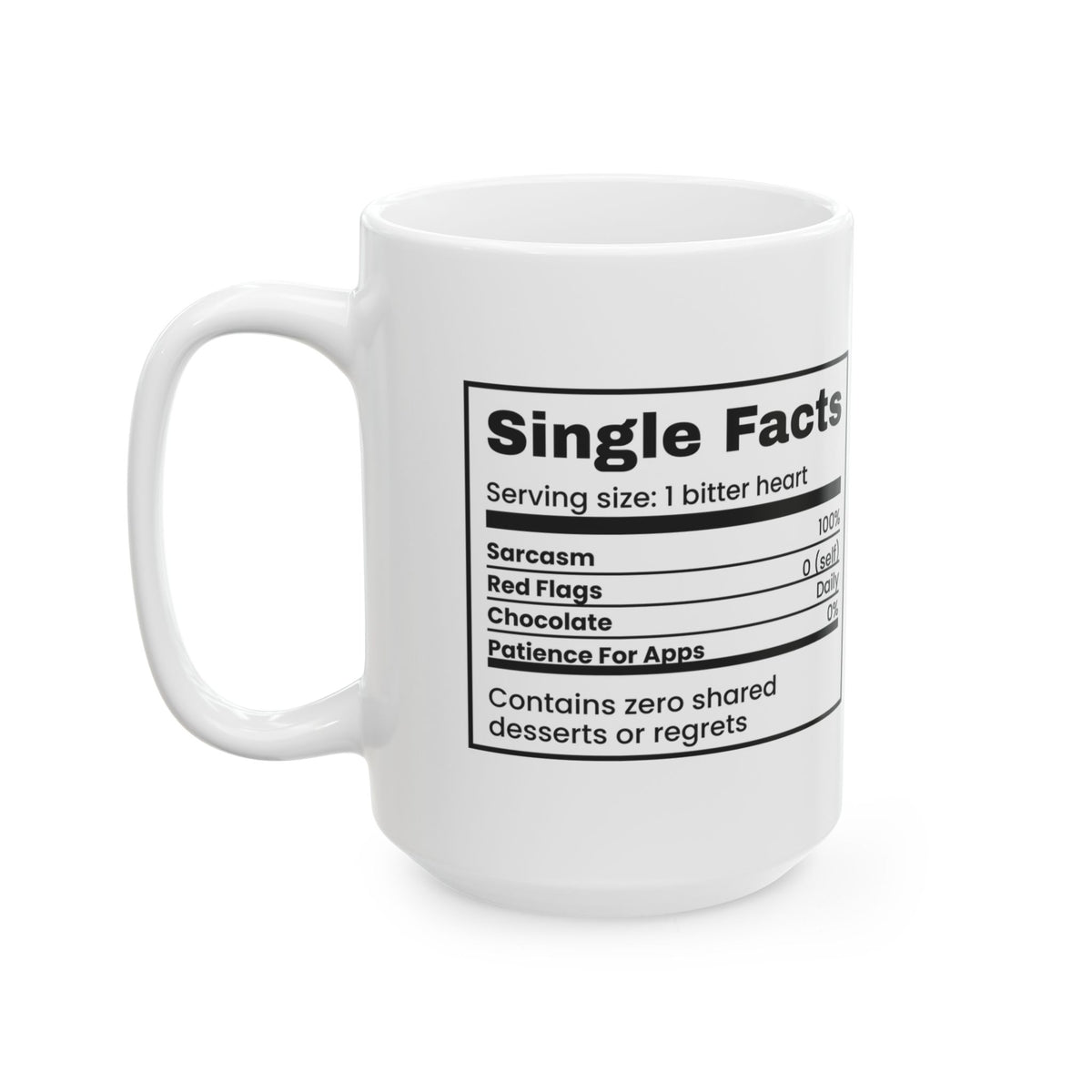 Funny Single Coffee Mug Nutrition Facts Label Sarcasm 100 Percent
