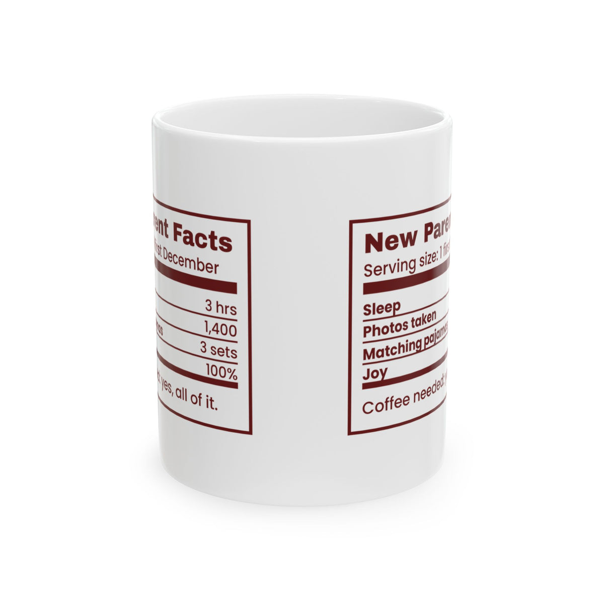 Funny Christmas Coffee Mug New Parent Facts Nutrition Label