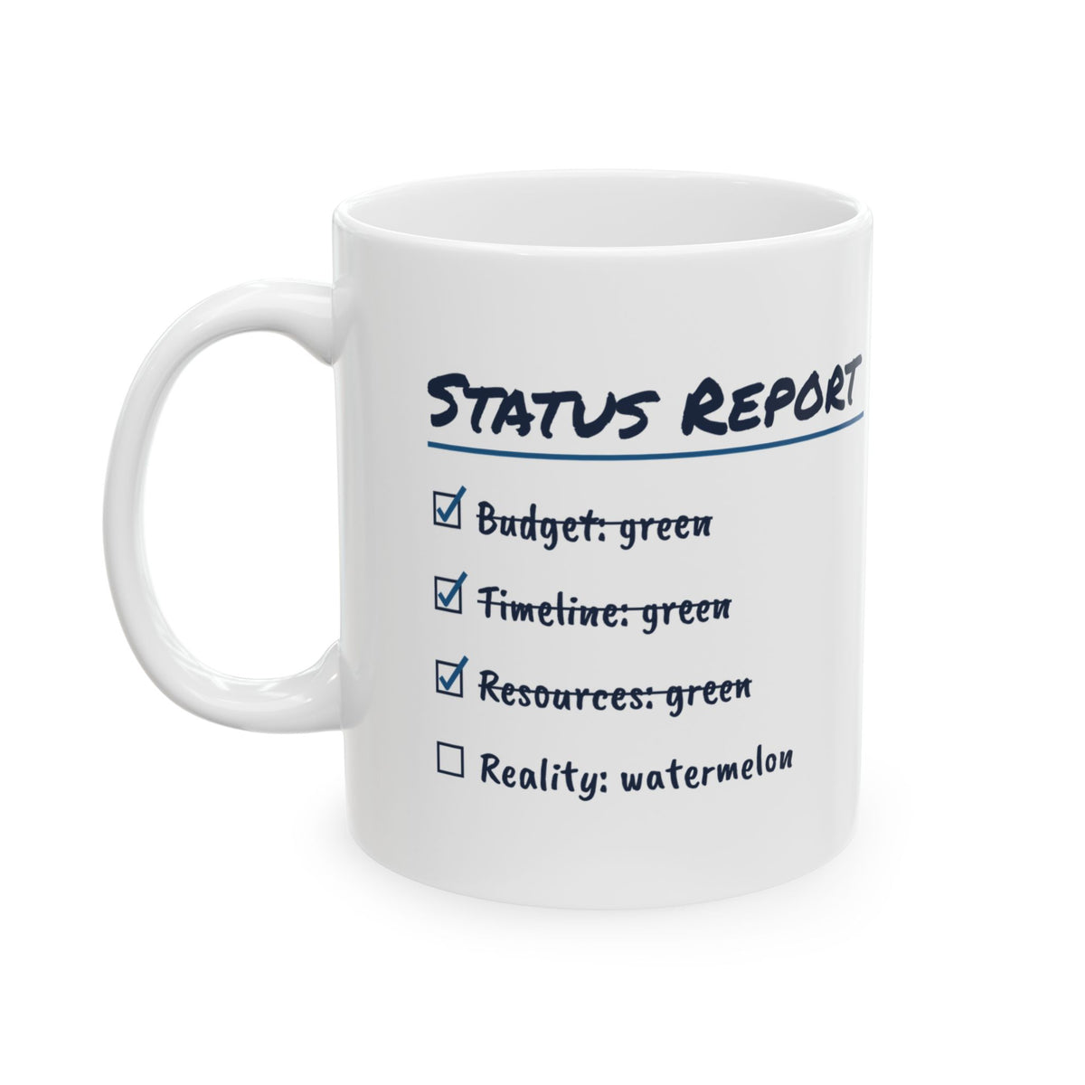 Funny Project Manager Coffee Mug Watermelon Status Report Checklist