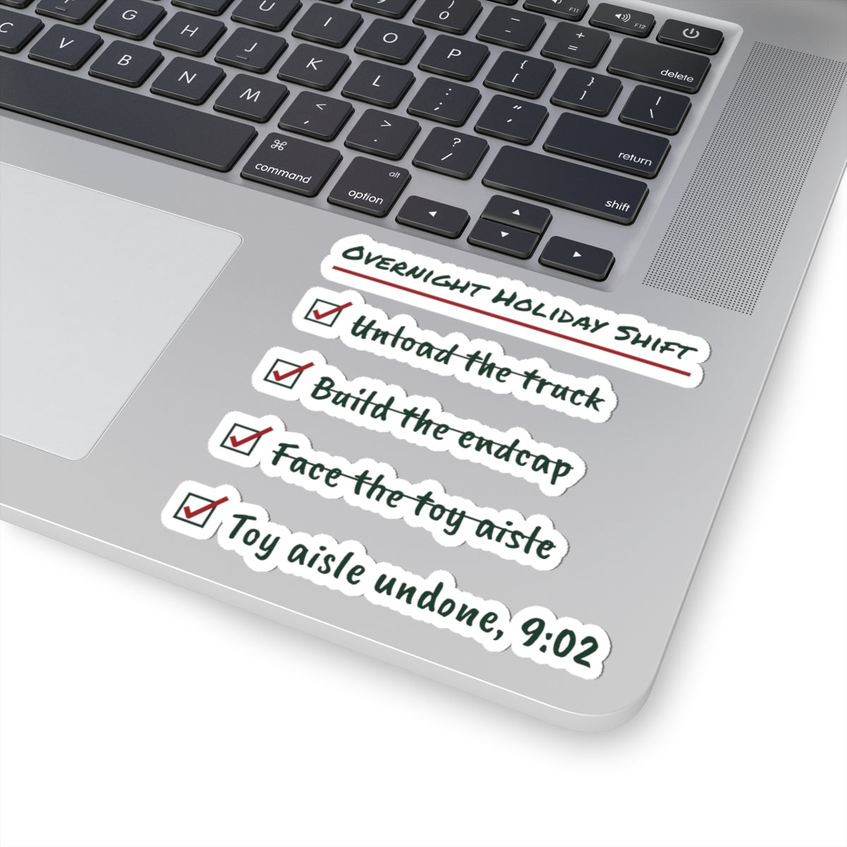 Funny Retail Christmas Sticker Overnight Holiday Shift Checklist