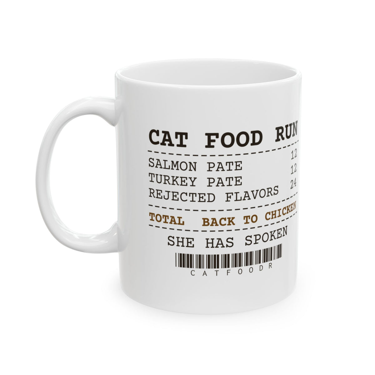Funny Cat Mom Mug Rejected Flavors Receipt Back To Chicken For Cat Moms