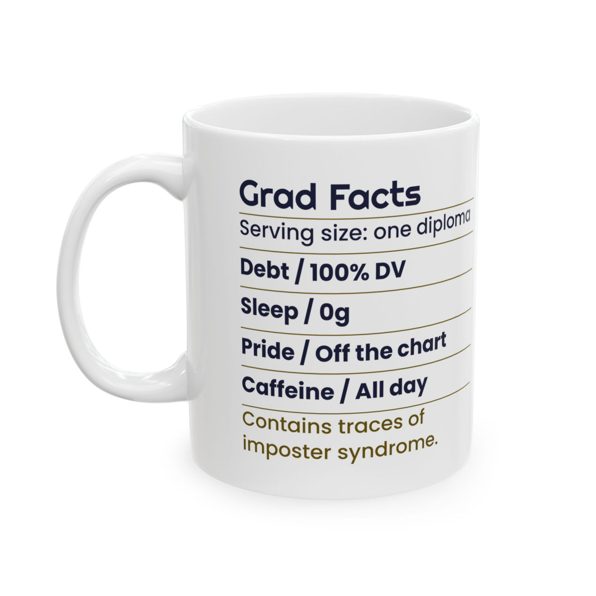 Funny Graduate Coffee Mug Nutrition Facts Label For College Grads
