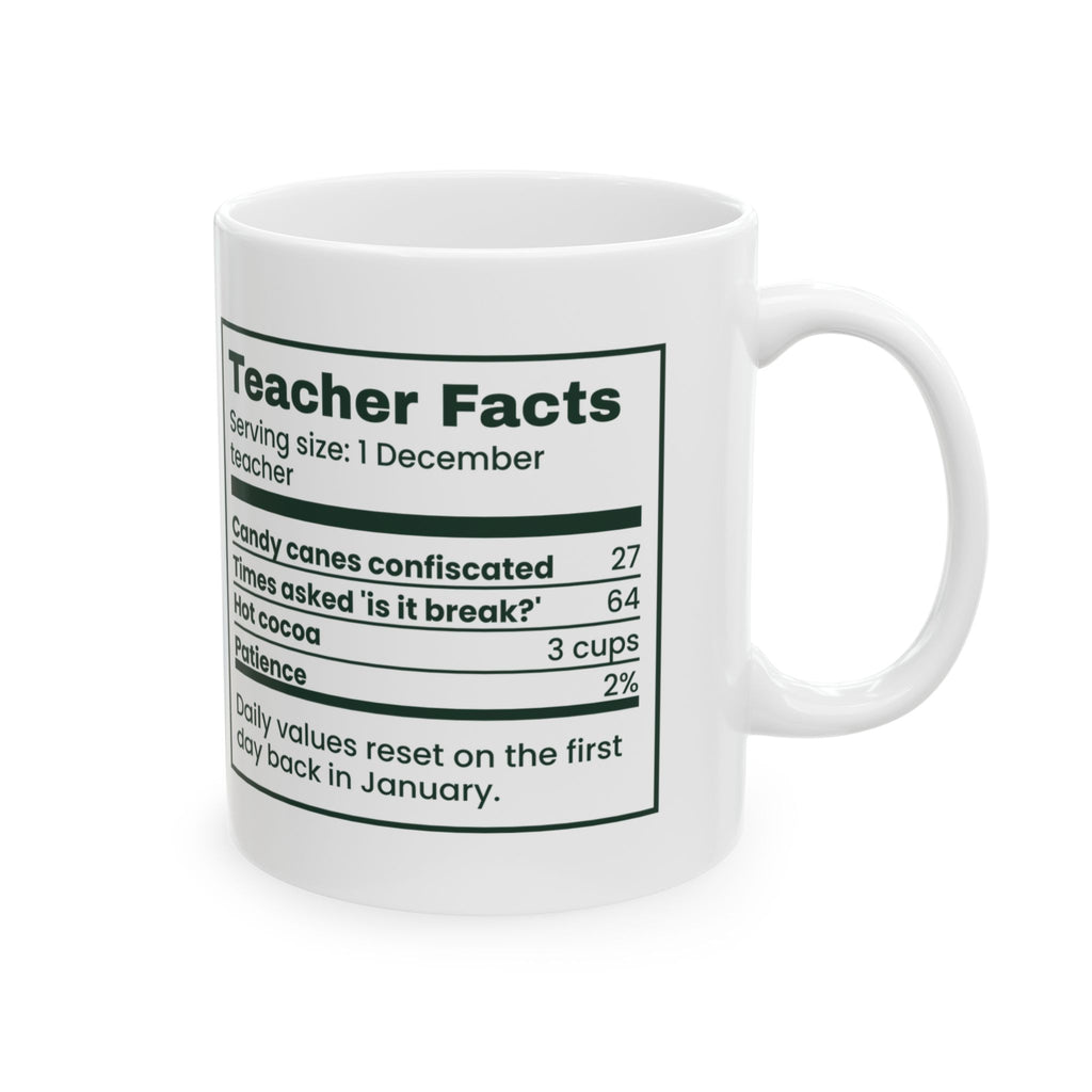 Funny Christmas Teacher Coffee Mug December Teacher Nutrition Facts