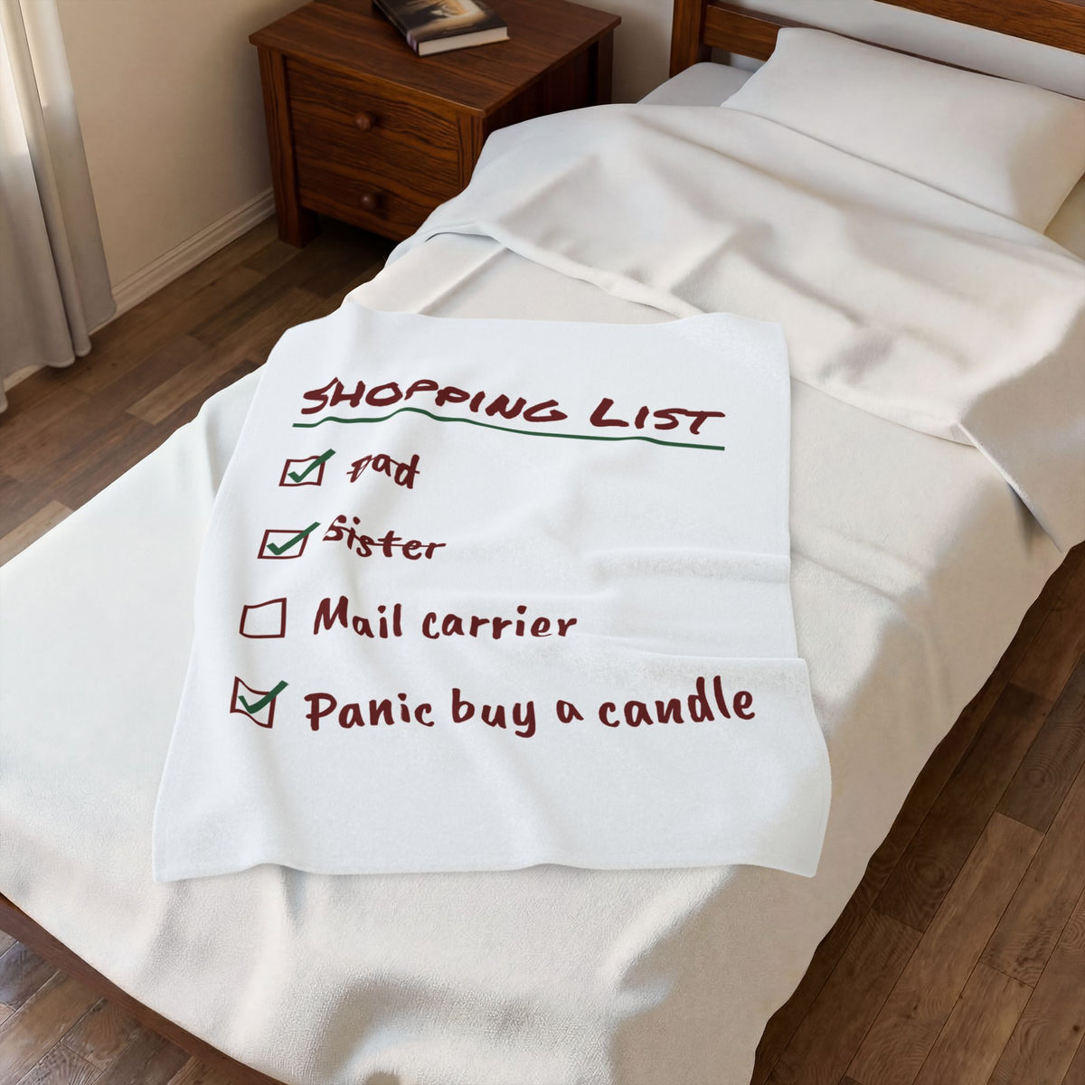 Funny Christmas Shopping Throw Blanket Panic Buy A Candle Checklist