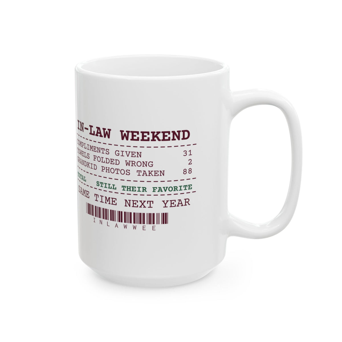 Funny Christmas Coffee Mug In-Law Weekend Receipt Still Their Favorite