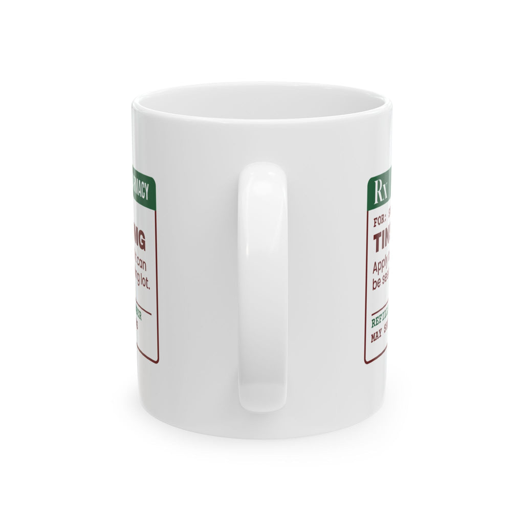 Funny Ugly Sweater Coffee Mug Tinsel 200mg Prescription Label
